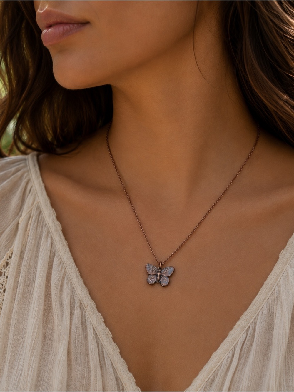 Butterfly Necklace Pendant Handmade Copper Jewelry USA Boho 18” Grateful Times 1